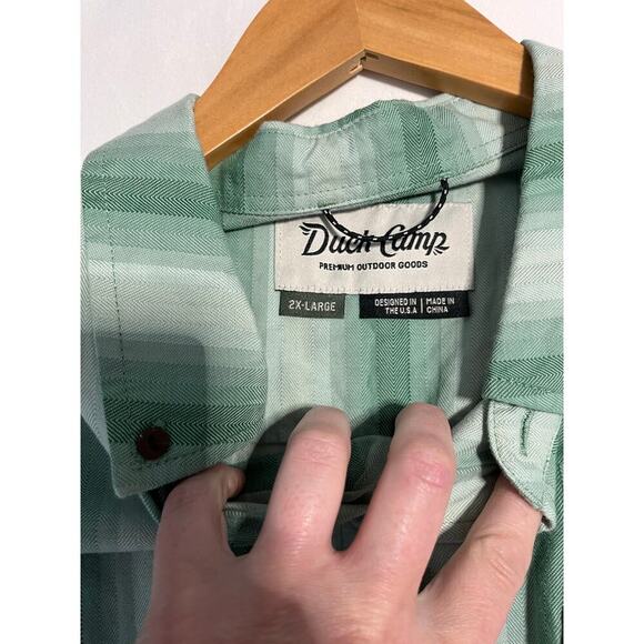 Duck Camp Premium Outdoor Goods Short Sleeve button down Striped Shirt Green 2XL - Picture 7 of 7